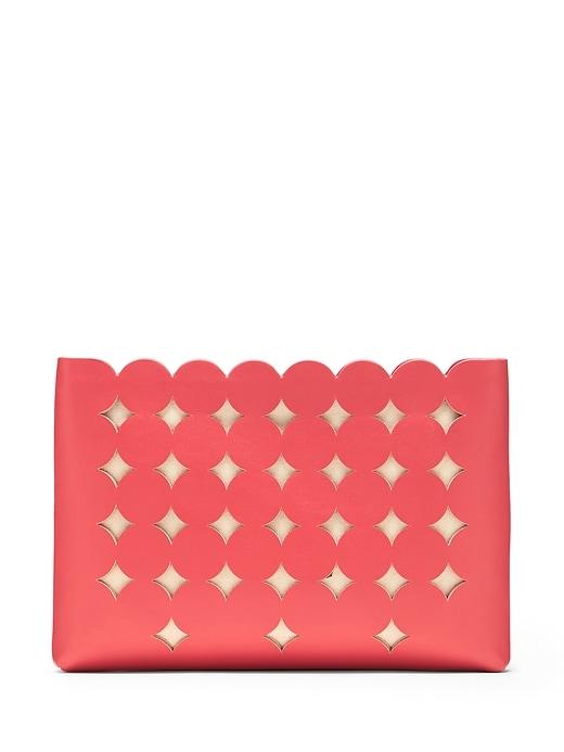 Banana Republic Womens Laser-cut Medium Zip Pouch Sea Coral With Natural Canvas Size One Size