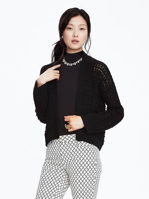 Banana Republic Womens Short Open Knit Sweater Jacket Size L - Black