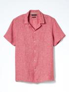 Banana Republic Mens Camden Fit Linen Cotton Short Sleeve Shirt - Red