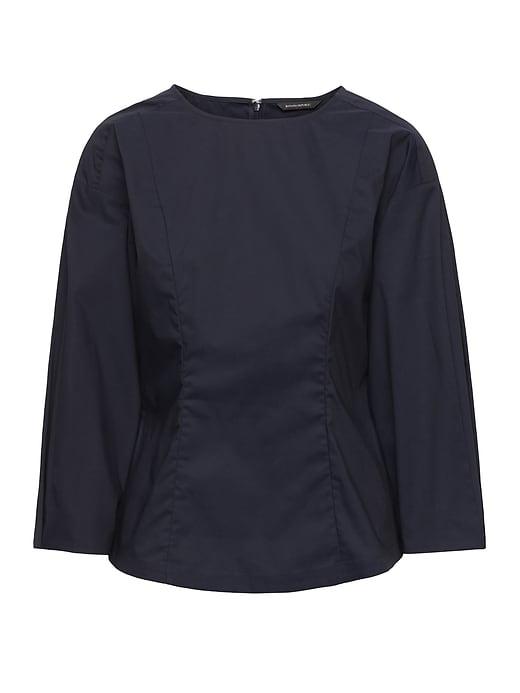 Banana Republic Womens Petite Paneled Bubble-sleeve Top Navy Size S