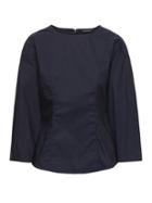 Banana Republic Womens Petite Paneled Bubble-sleeve Top Navy Size S