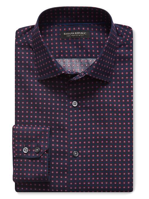 Banana Republic Mens Slim Fit Non Iron Sun Dot Shirt Size L Tall - Preppy Navy