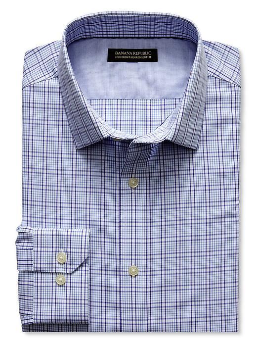 Banana Republic Mens Tailored Slim-fit Non-iron Multi-check Shirt Purple Heart Size Xl