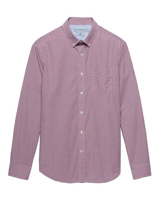 Banana Republic Mens Grant Slim-fit Luxe Poplin Check Shirt Cherry Red Size Xxs