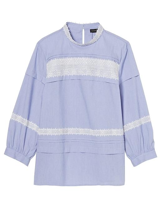Banana Republic Womens Stripe Pintuck & Lace Top Cascade Blue Size Xl
