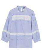 Banana Republic Womens Stripe Pintuck & Lace Top Cascade Blue Size Xl