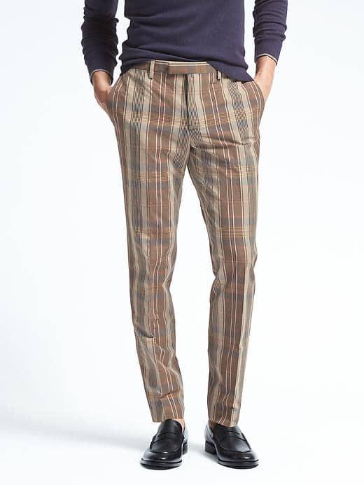 Banana Republic Mens Slim Madras Cotton Linen Suit Trouser - Khaki