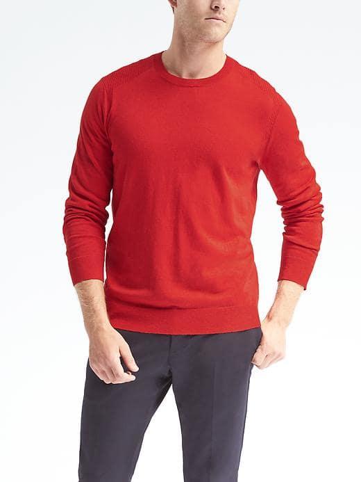 Banana Republic Mens Silk Linen Crew Pullover - True Red