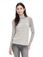 Banana Republic Womens Striped Pima Cotton Cashmere Turtleneck Sweater Size L - Gray