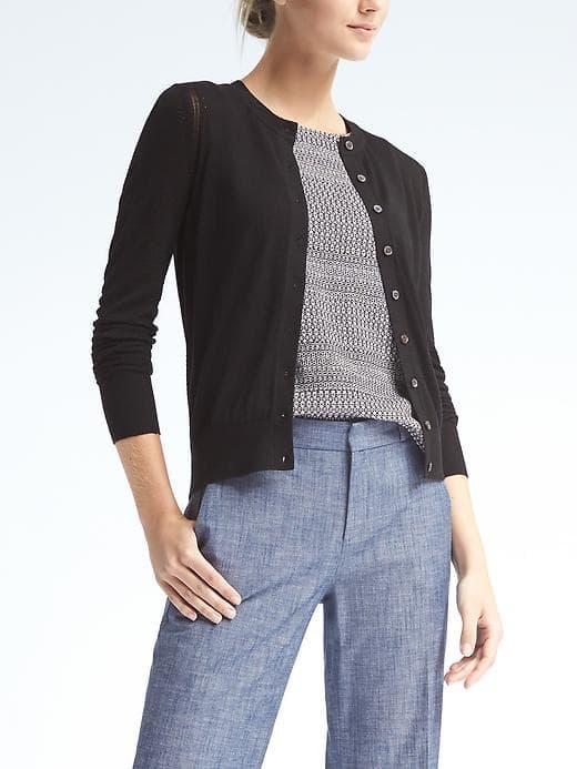 Banana Republic Womens Silk Cotton Pointelle Cardigan - Black