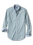 Banana Republic Mens Camden Fit Complex Check Custom 078 Wash Shirt Size L Tall - Grass Green