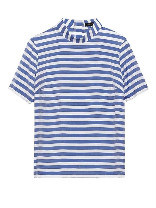 Banana Republic Womens Stripe Button-back Top Blue Galaxy Size L