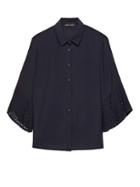 Banana Republic Womens Dillon Classic-fit Pleat-sleeve Shirt Navy Size Xxs