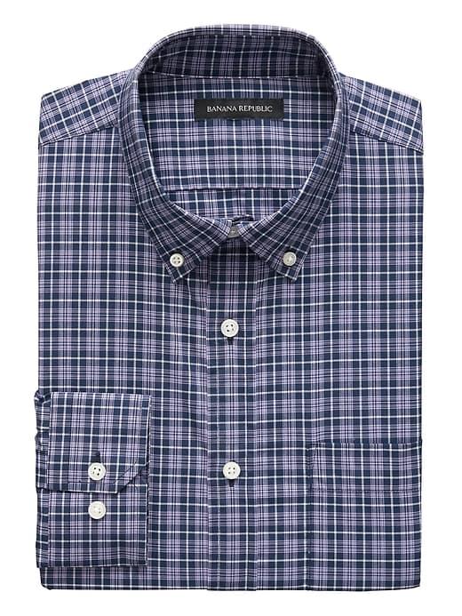 Banana Republic Mens New Slim-fit Tech-stretch Cotton Plaid Shirt Lilac Blush Size L