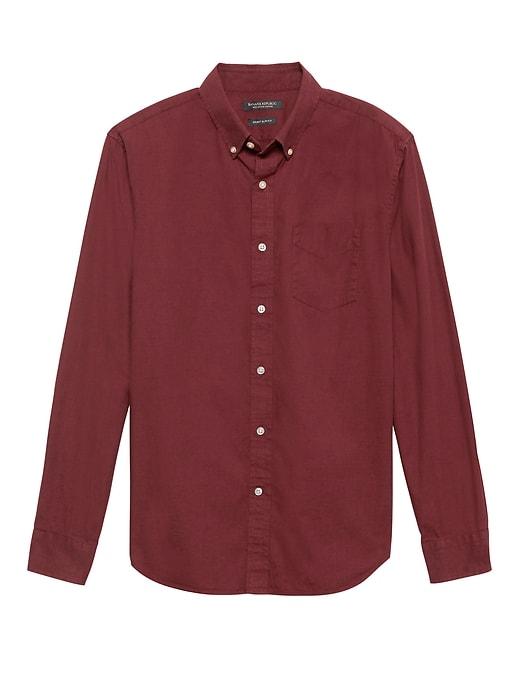 Banana Republic Mens Grant Slim-fit Heathered Oxford Shirt Novel Burgundy Size S