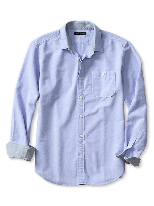 Banana Republic Mens Slim Fit Brushed Cotton Shirt Size L Tall - Light Blue
