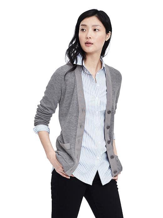 Banana Republic Womens Extra Fine Merino Wool Ribbed Cardigan - Charcoal
