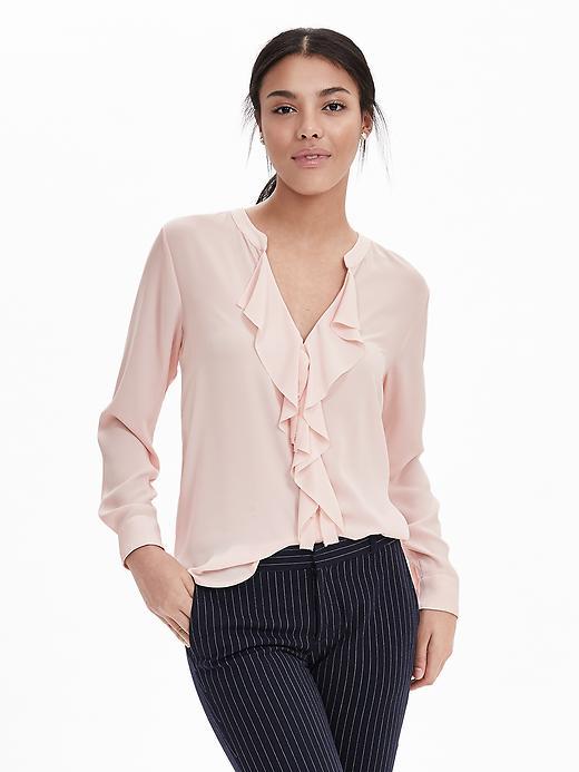 Banana Republic Ruffle Ribbon Blouse Size L Petite - Bellini
