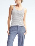 Banana Republic Essential Stretch To Fit Stripe Ribbed Tank - White