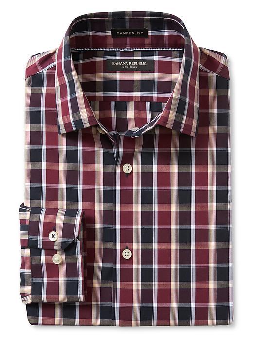 Banana Republic Mens Camden Fit Saturated Check Non Iron Shirt Size L Tall - Burgundy