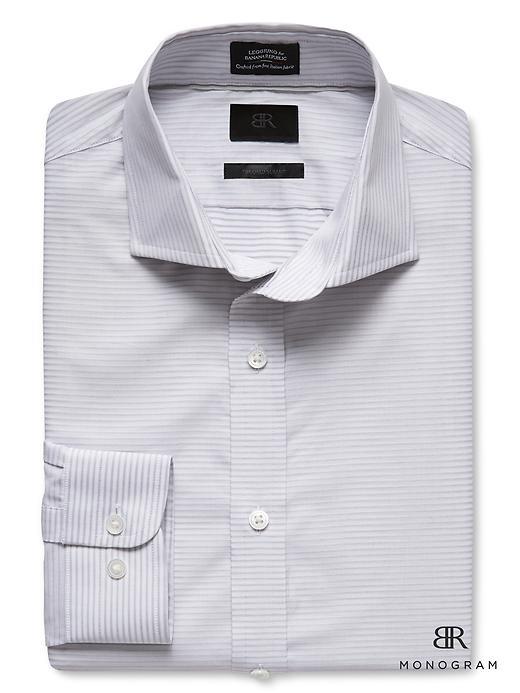 Banana Republic Mens Monogram Italian Woven Textured Stripe Shirt Size L Tall - Light Gray