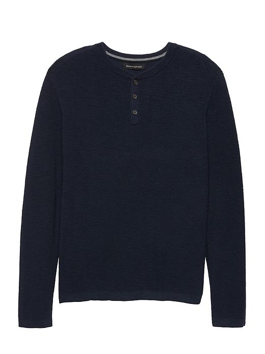 Banana Republic Mens Cotton Textured Henley Sweater Navy Size L