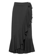 Banana Republic Womens Petite Soft Ponte Ruffle Wrap Midi Skirt Black Size S