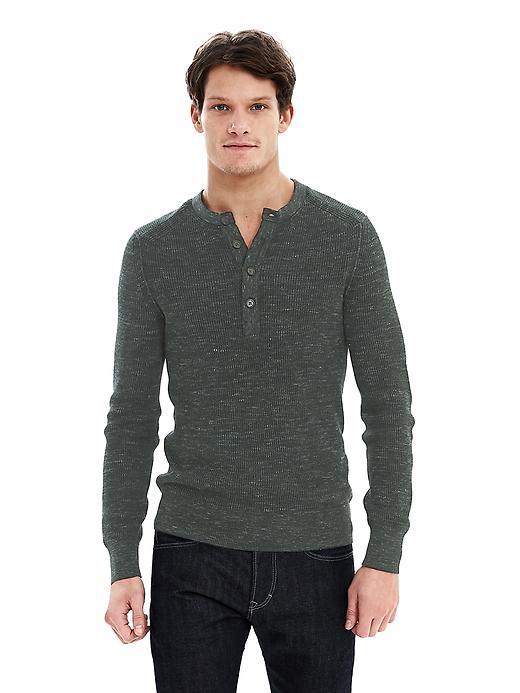 Banana Republic Mens Ribbed Knit Henley Size L Tall - Green Heather