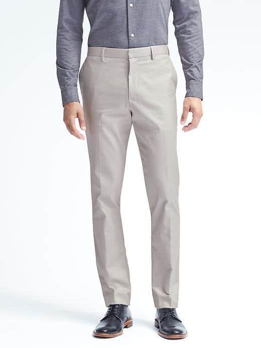 Banana Republic Mens Standard Non Iron Stretch Twill Pant - Light Gray