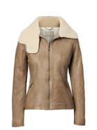 Banana Republic Womens Heritage Shearling Funnel-neck Leather Jacket Taupe Size Xl