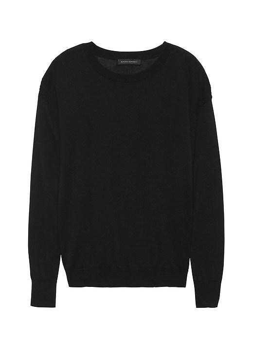 Banana Republic Womens Silk-cotton Pointelle Crew-neck Sweater Black Size Xl