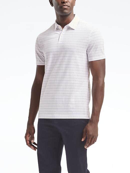 Banana Republic Mens Pique Thin Stripe Polo - White