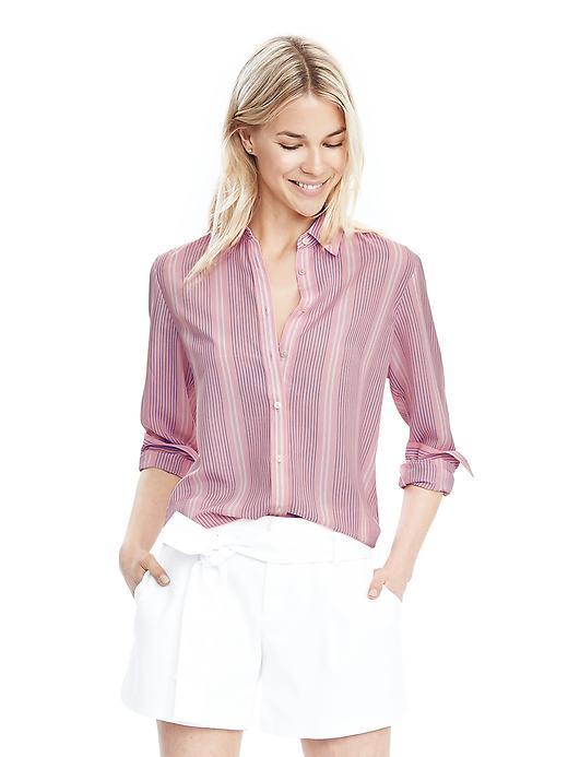 Banana Republic Dillon Fit Stripe Shirt Size L Petite - Pink Multi