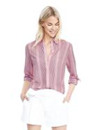Banana Republic Dillon Fit Stripe Shirt Size L Petite - Pink Multi