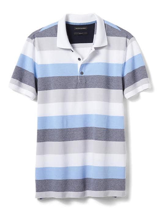 Banana Republic Mens Slim Fit Multi Stripe Pique Polo - Baby Blanket Blue