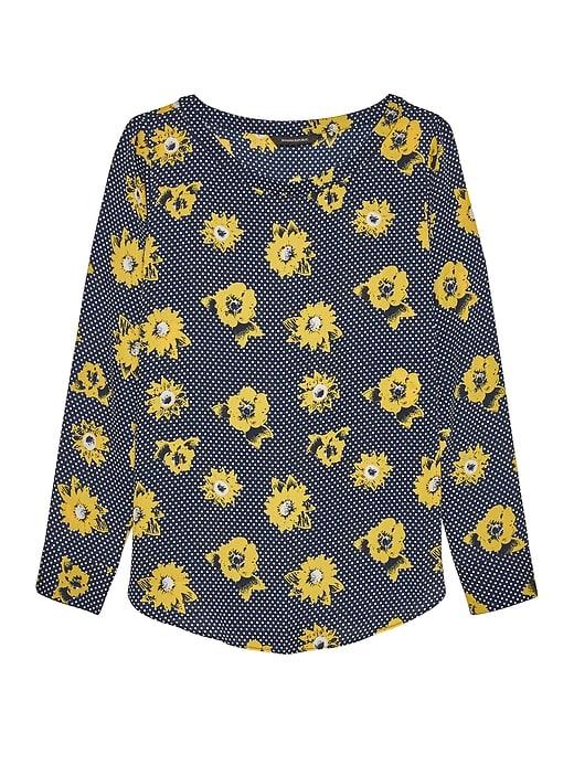 Banana Republic Womens Floral High-low Top Navy Blue Size L
