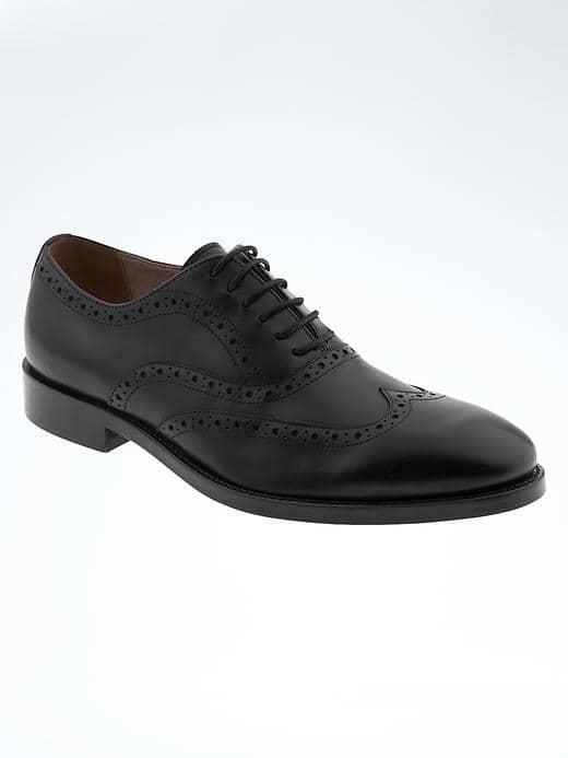Banana Republic Mens Luke Italian Leather Wingtip Oxford - Black