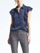 Banana Republic Easy Care Flutter Sleeve Button Shirt - Navy
