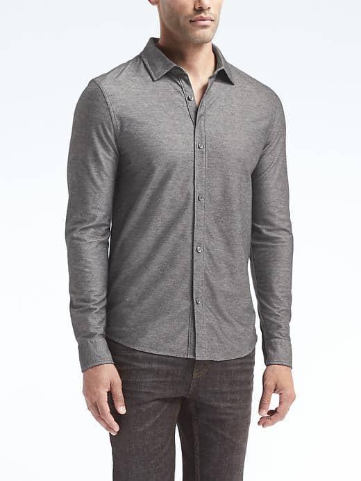 Banana Republic Mens Chambray Performance Pique Shirt - Gray Sky