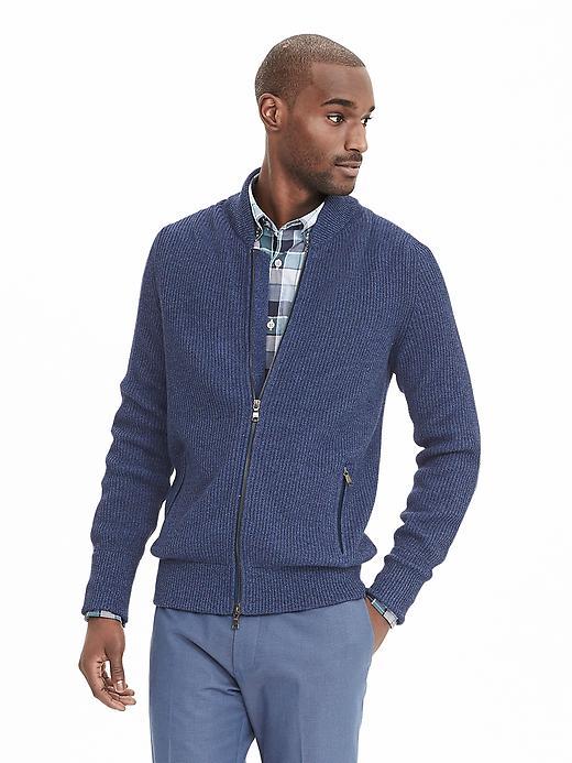 Banana Republic Mens Modern Ribbed Sweater Jacket Size L Tall - Navy
