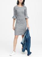 Banana Republic Womens Petite Stripe Flutter-sleeve Dress White & Gray Stripe Size 10