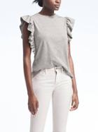 Banana Republic Womens Stripe Jersey Ruffle Trim Top - Heather Gray
