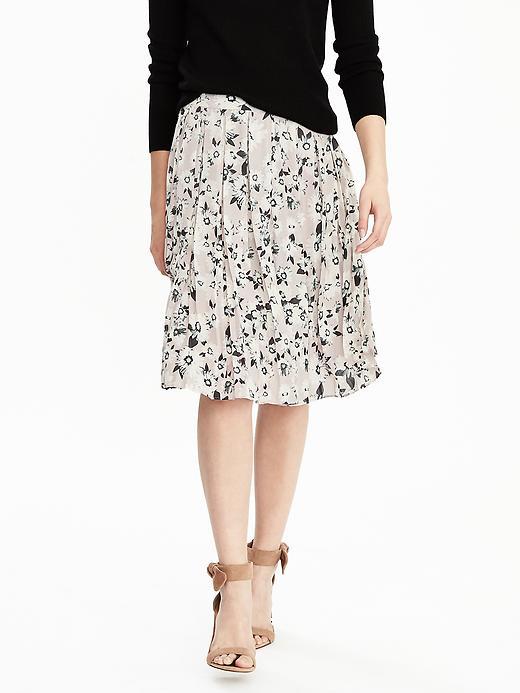 Banana Republic Womens Pleated Floral Skirt Size 0 Petite - Gray