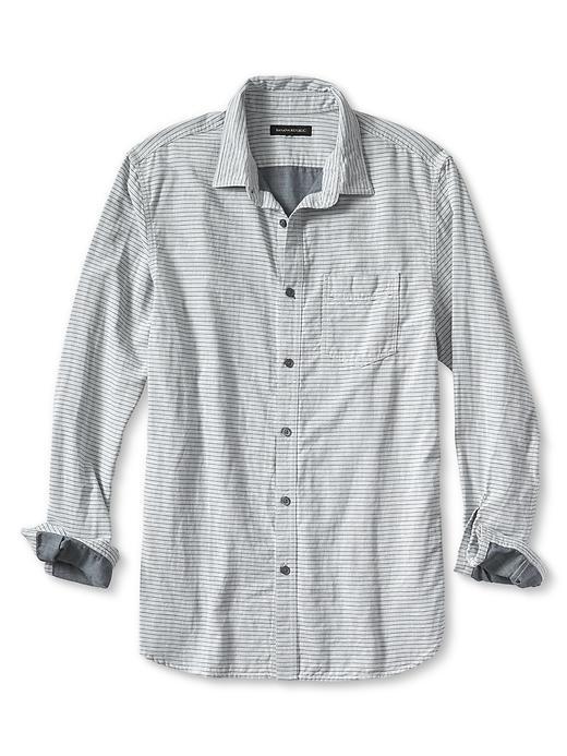 Banana Republic Mens Grant Fit Striped Double Face Shirt Size L Tall - Medium Gray Heather