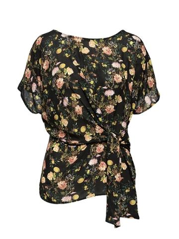 Banana Republic Womens Floral Tie-front Top Black Print Size S
