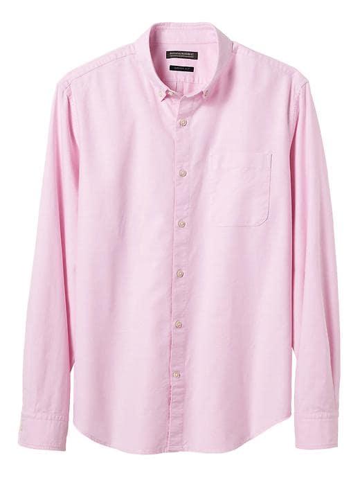 Banana Republic Mens Grant Slim Fit Cotton Stretch Oxford Shirt - Pink