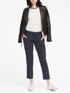 Banana Republic Womens Petite Avery Straight-fit Stretch Crepe Stripe Ankle Pant Navy Size 0