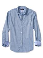 Banana Republic Mens Grant Fit Mini Gingham Custom 078 Wash Shirt Size L Tall - Blue Sky