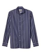 Banana Republic Mens Heritage Grant Slim Fit Italian Cotton Stripe Shirt - Navy