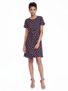 Banana Republic Womens Short Sleeve Striped Pleat Dress Size 0 Petite - Preppy Navy